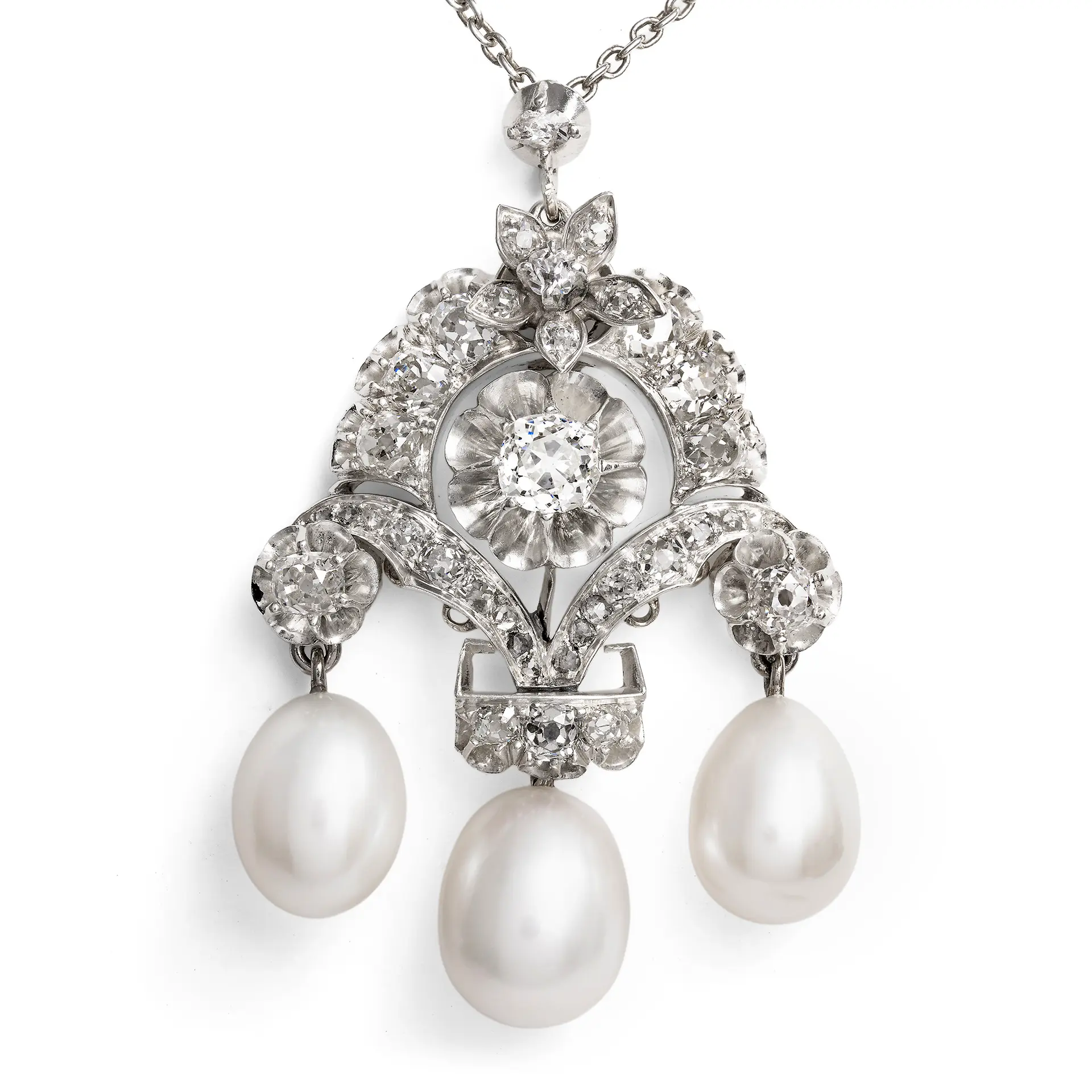 Unusual Pendant with Diamonds in Silver & Gold with Cultured Pearls