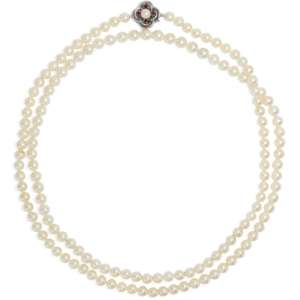 Classic Opera-Length Cultured Pearl Necklace with Ruby Clasp, 103