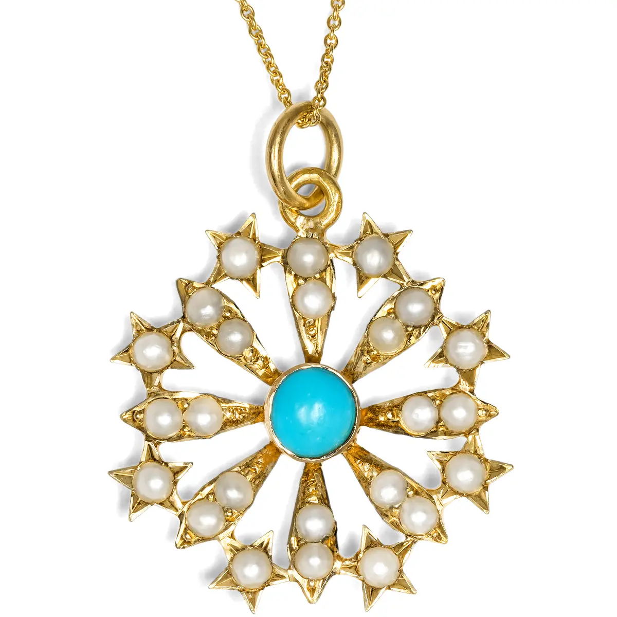 Charming Gold Pendant with Turquoise & Pearls, Great Britain c. 1900