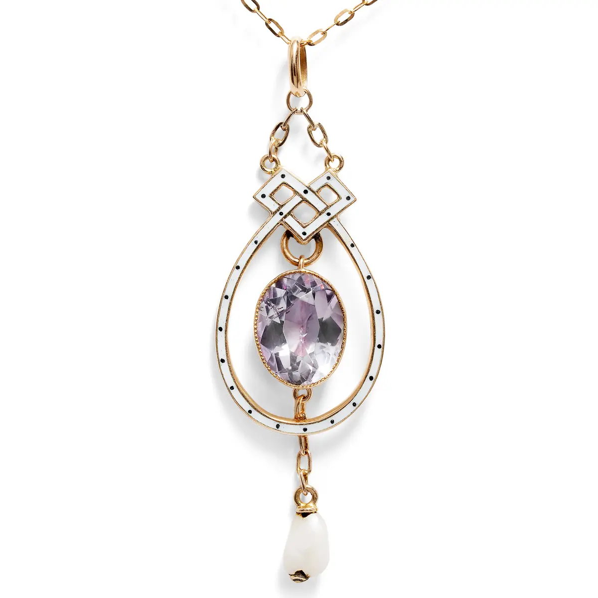 Elegant Necklace with Amethyst and Natural Pearl in Rose Gold by Liberty