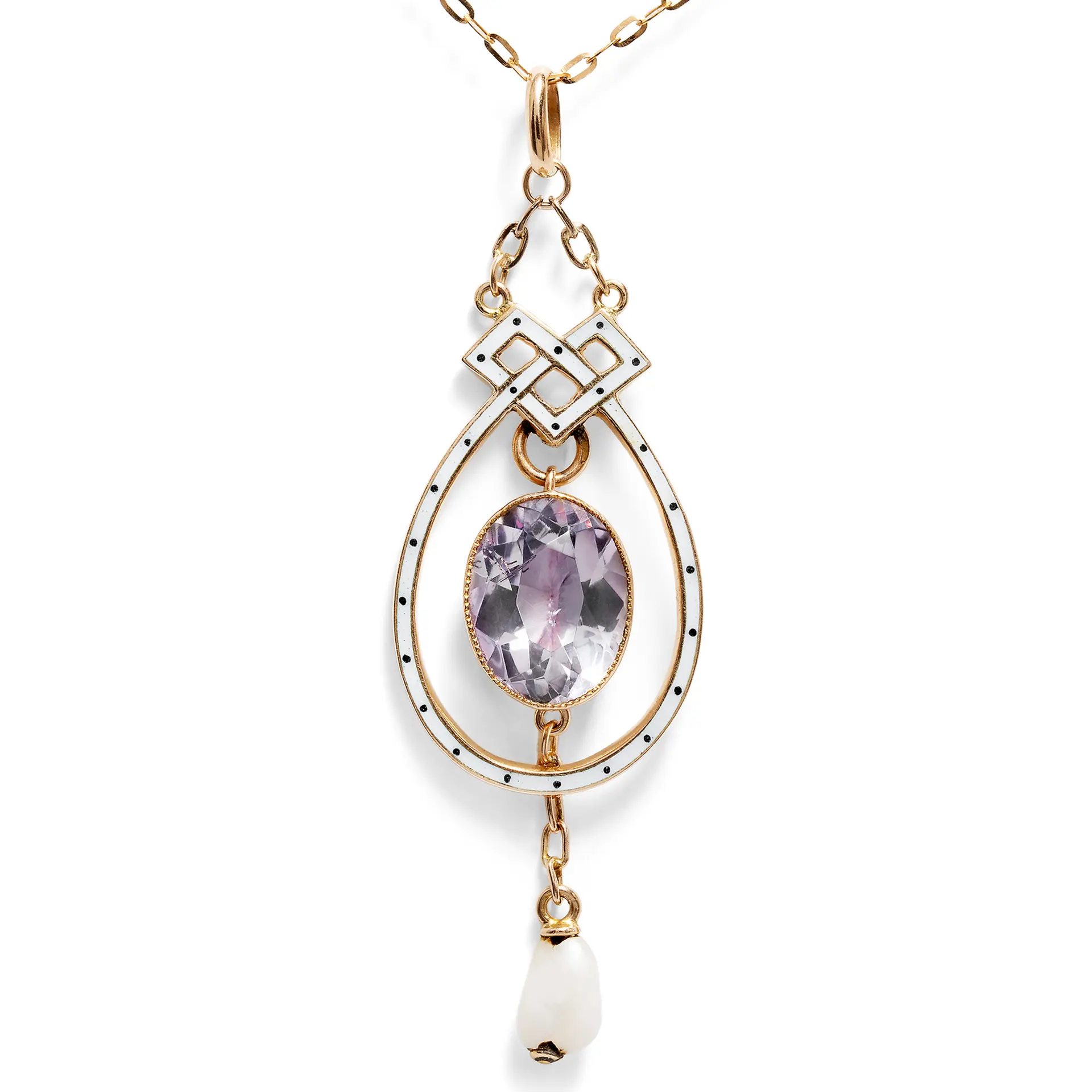 Elegant Necklace with Amethyst and Natural Pearl in Rose Gold by Liberty