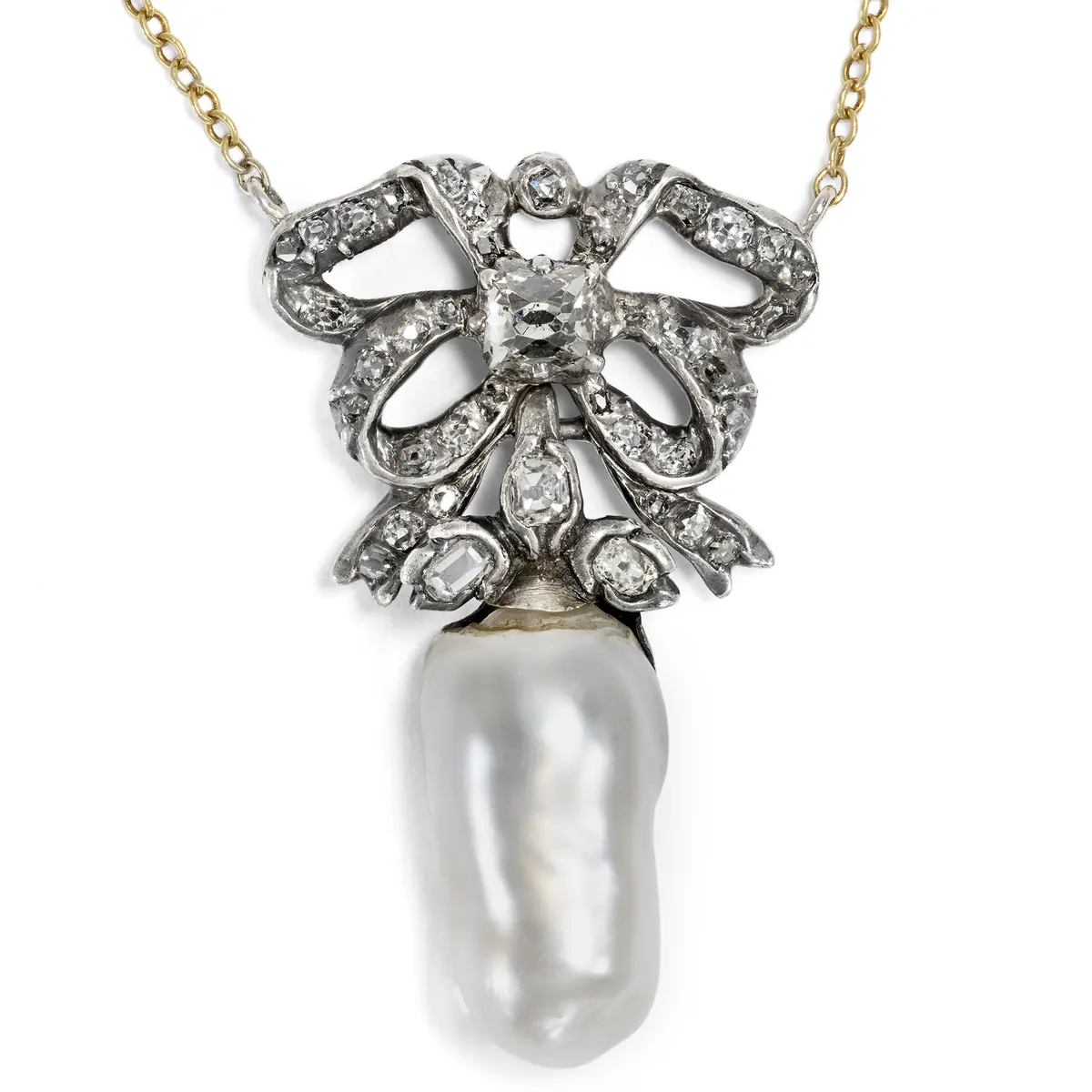 Elegant Necklace with a Classicist Diamond Bow & Pearls, c. 1780 & Later