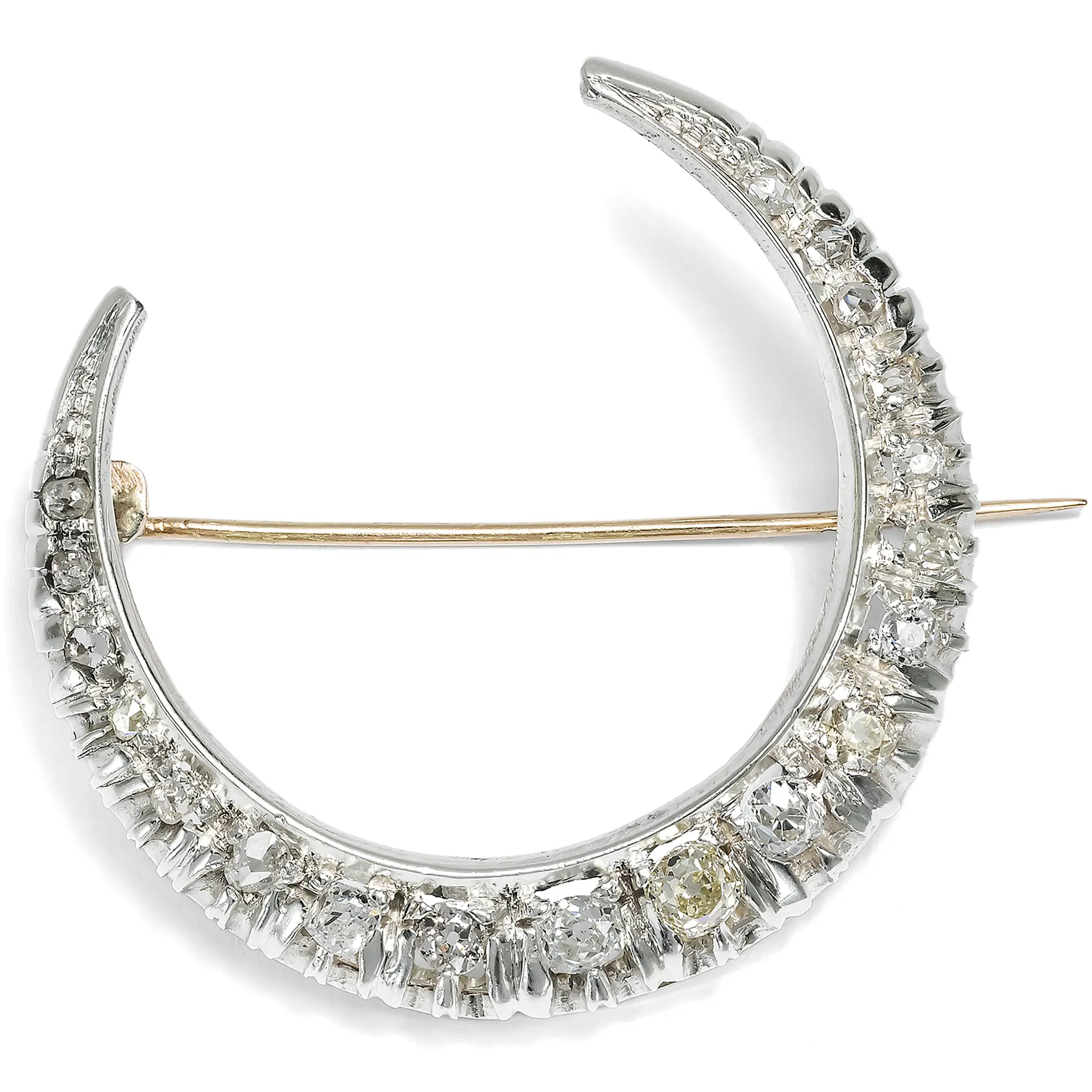 Large Antique Brooch with Diamonds in Gold & Silver, England c. 1890