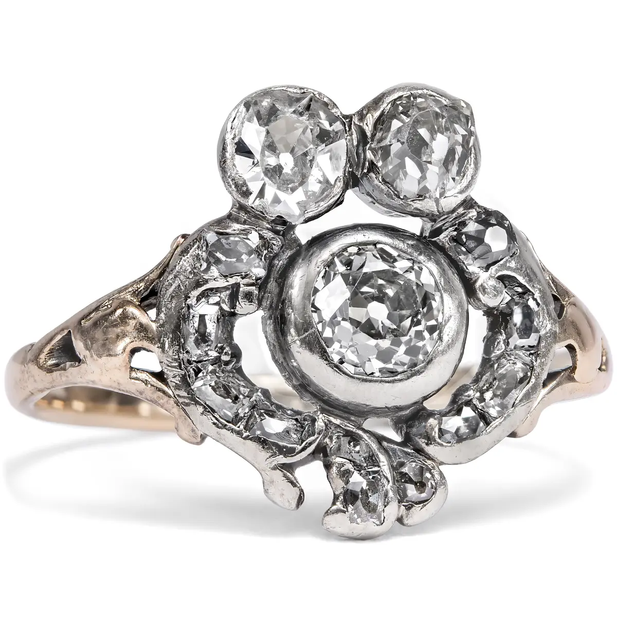 Antique Rococo Diamond Ring in Gold and Silver, c. 1760 & Later