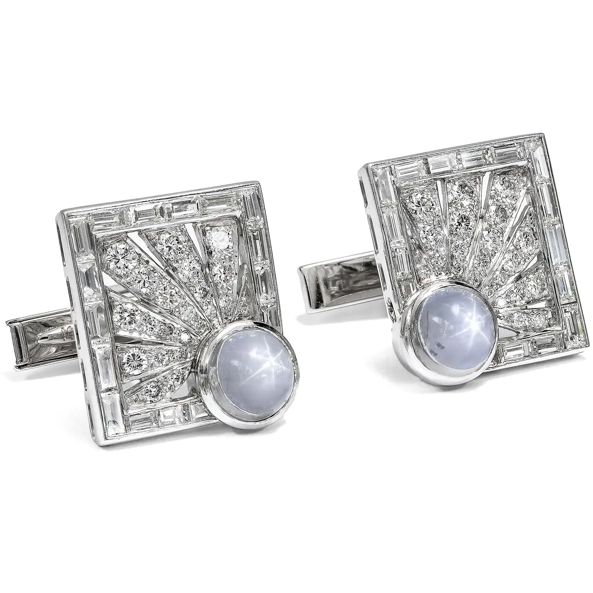 Precious Cufflinks with Star Sapphires & Diamonds, USA c. 1965