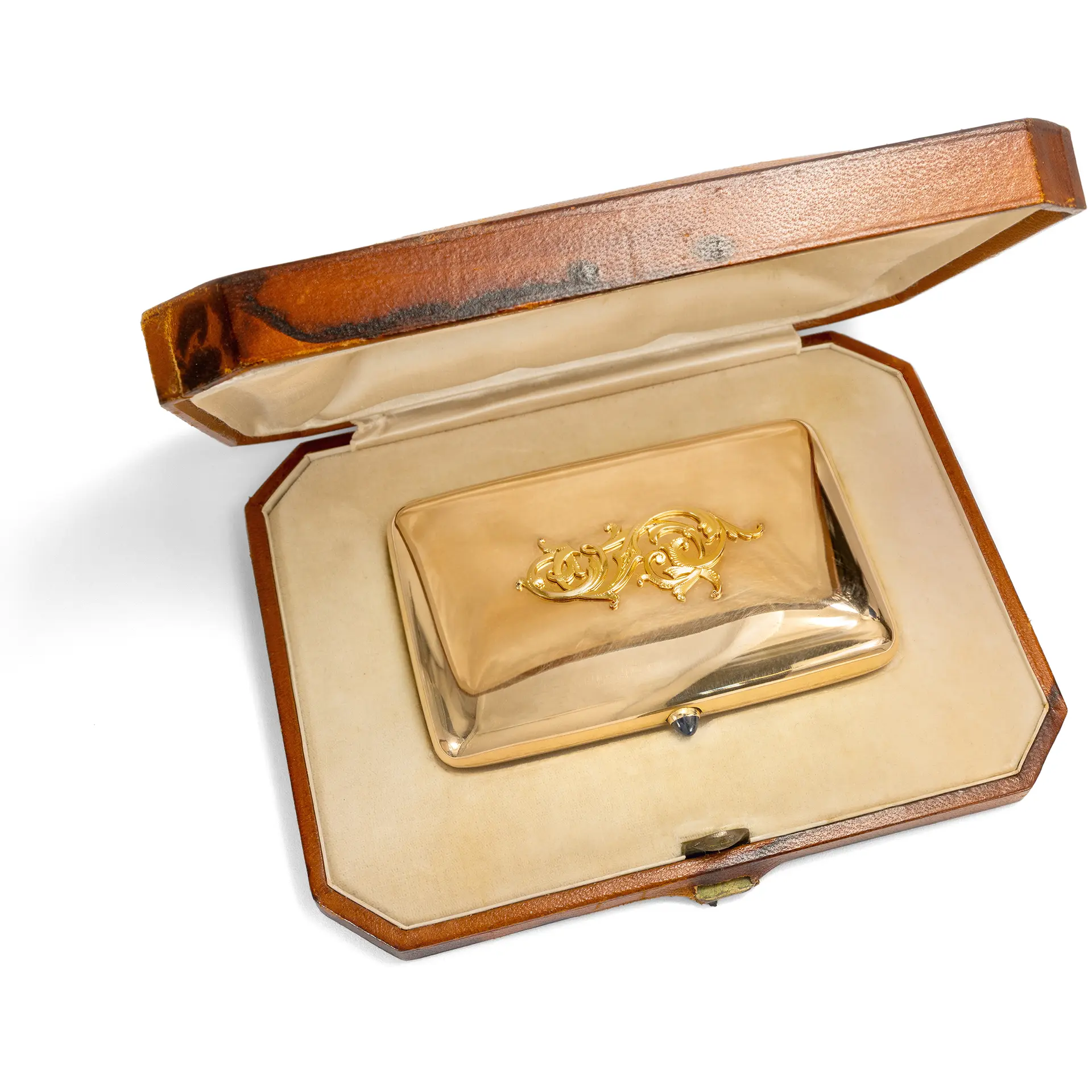 Precious Cigarette Case Made of Gold with Initials "G.S.", St. Petersburg