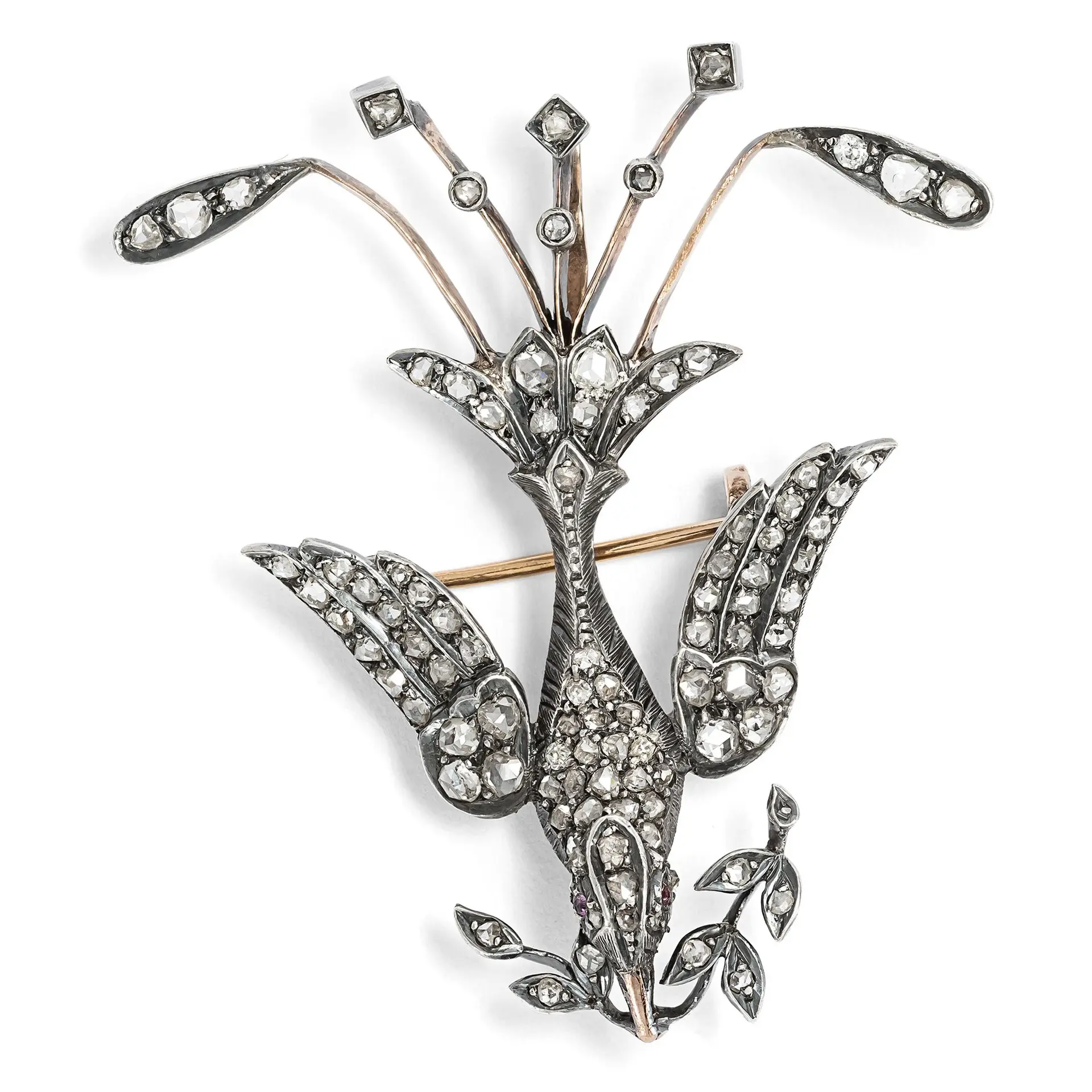 Antique Pendant-Brooch with Diamonds in Silver on Gold, c. 1875