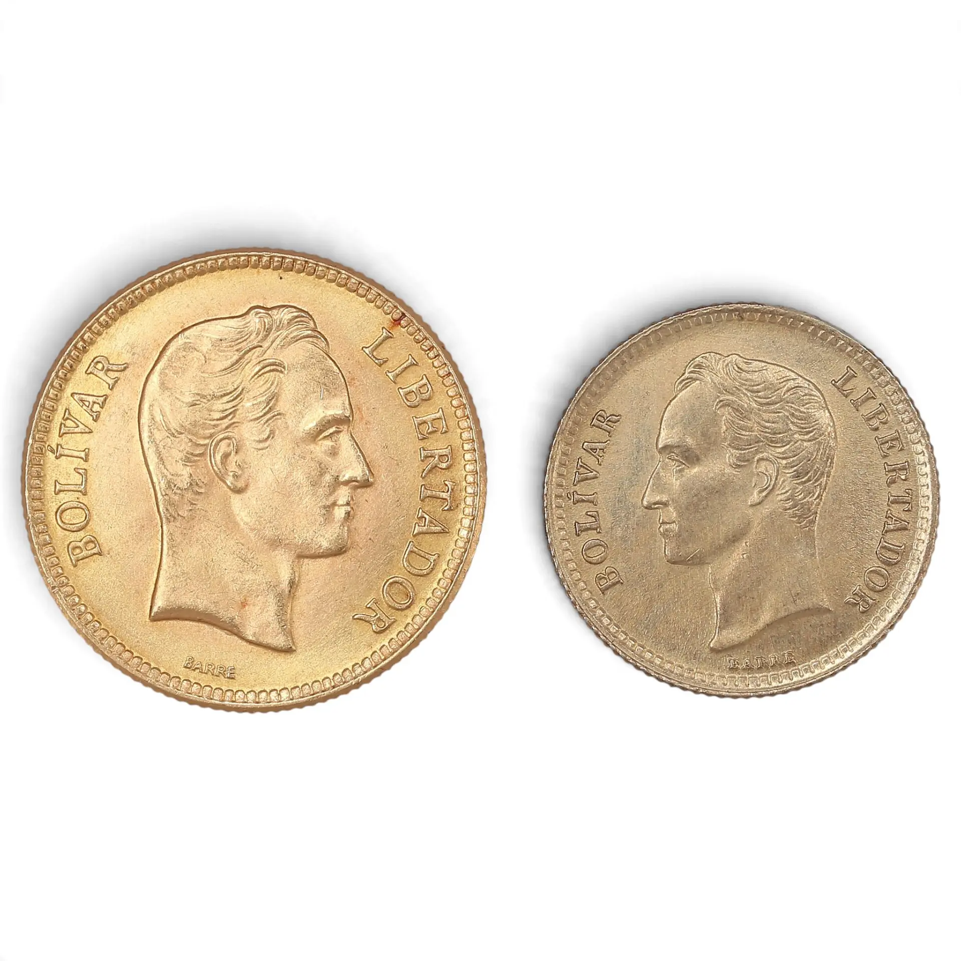 TwoVenezuelan gold and silver coins, 20th Century.
