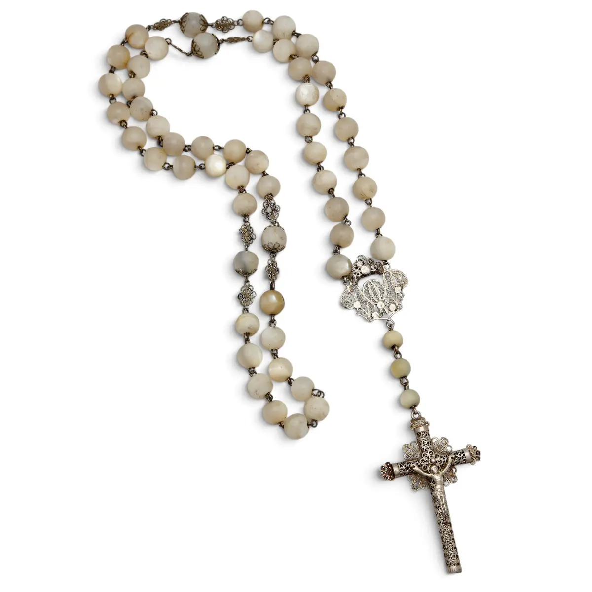 Silver filigree rosary, late 19th Century.
