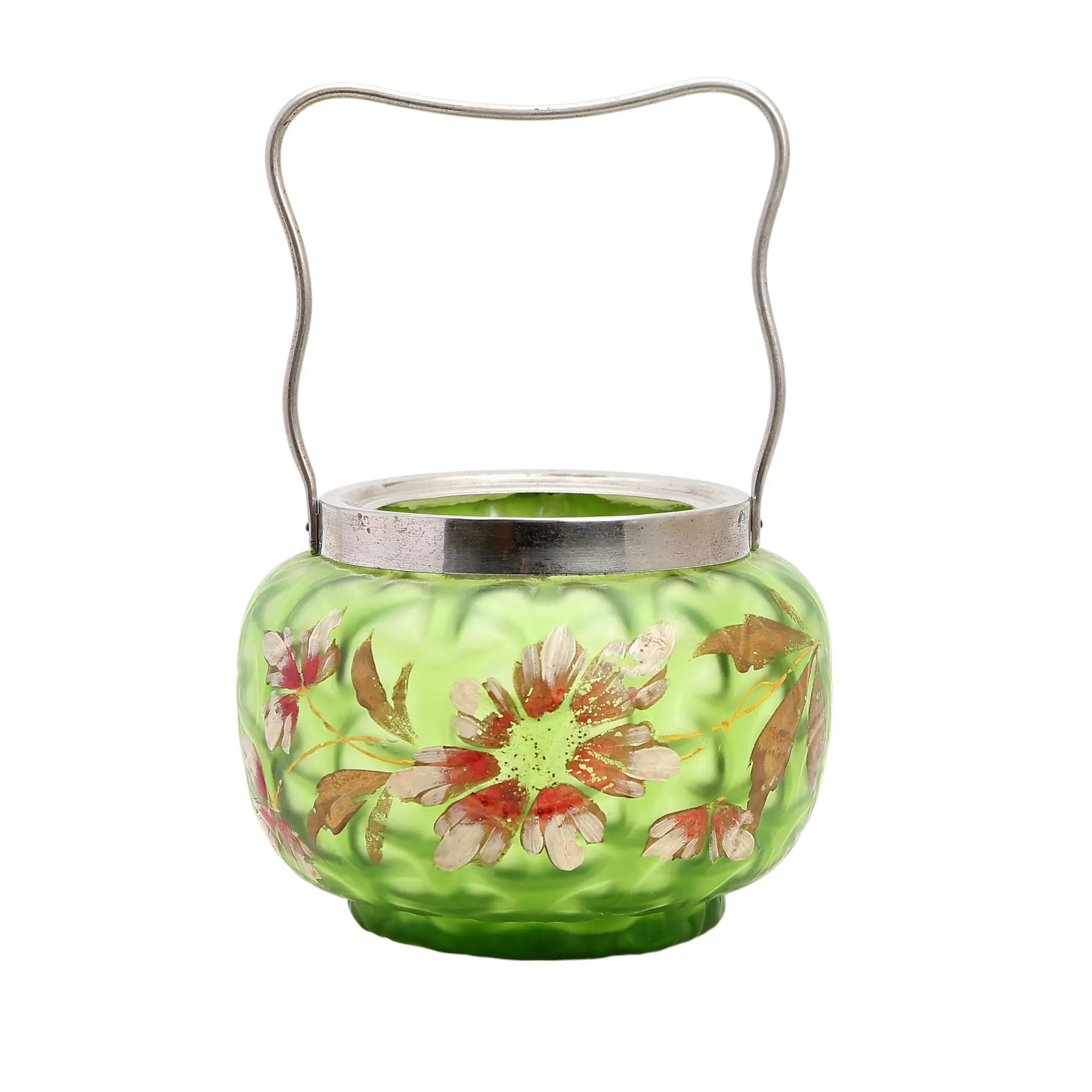 Art Nouveau biscuits jar in enamelled and gilt glass, early 20th Century.