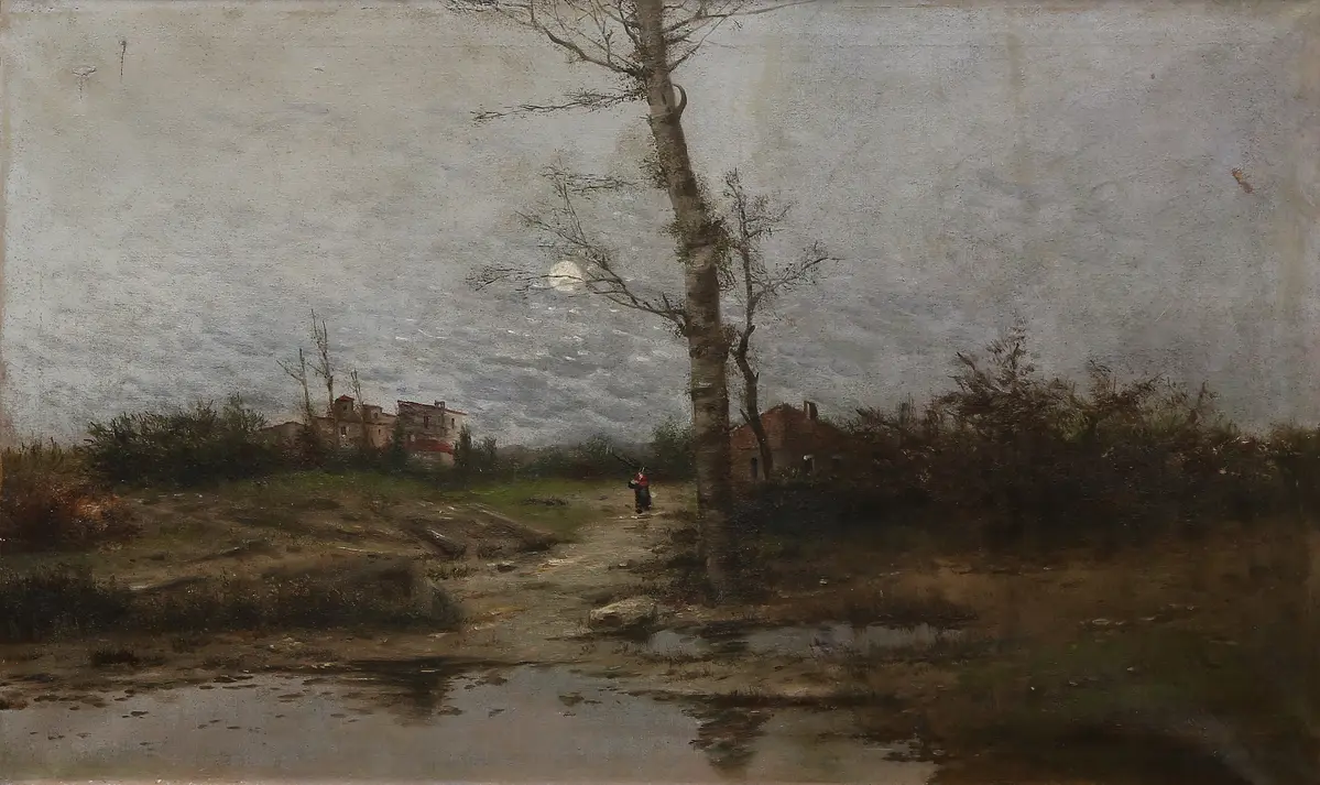 PROBABLY CATALAN SCHOOL, 19TH CENTURY. Lakeside landscape.