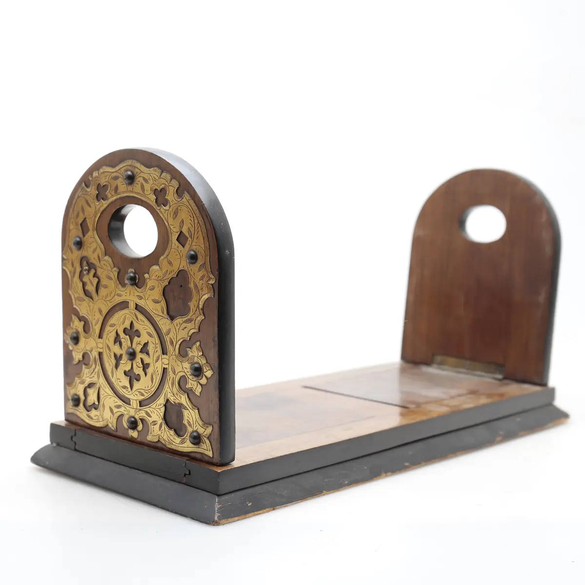 Victorian book holder in mahogany, ebonized wood and openwork brass