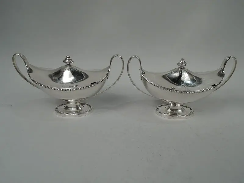 Pair of Antique English Georgian Neoclassical Sauce Tureens 1785