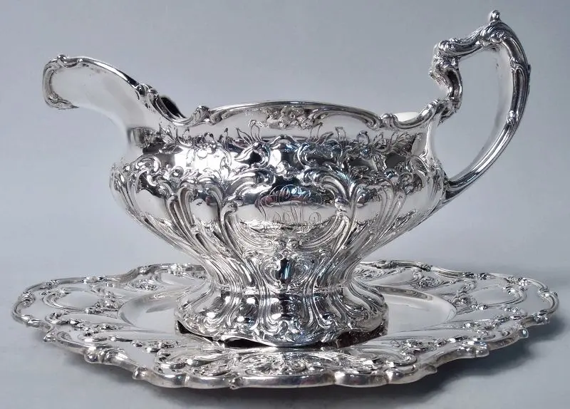 Antique Gorham Chantilly Grand Sterling Silver Gravy Boat on Stand