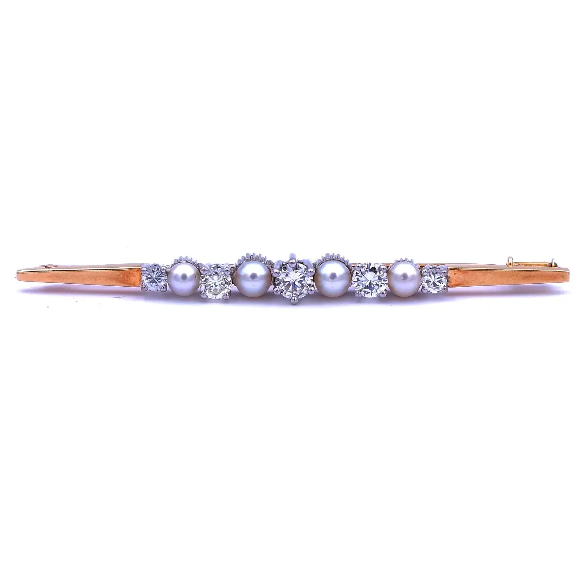 Perlen Diamant Brosche mit 1.05 ct Brillanten als Stabnadel in 14K