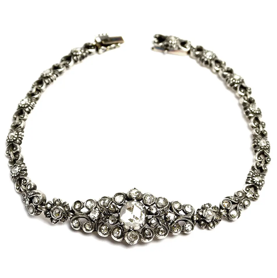Antikes Diamant Armband mit prächtiger Diamantrose, um 1890
