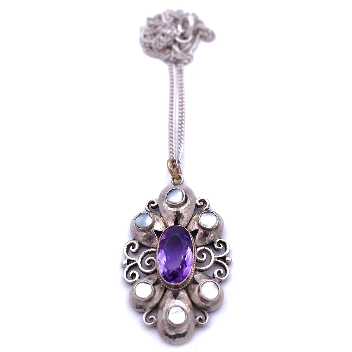 Karl Karst Jugendstil Silber Anhänger mit Amethyst und Perlmutt, Pforzheim