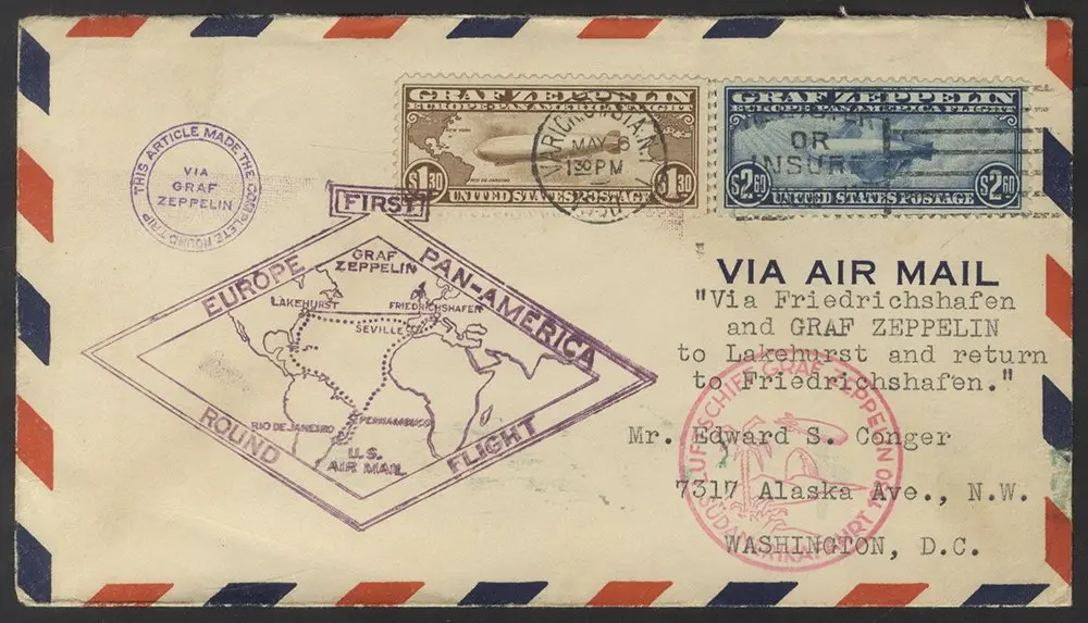 USA 1930 $1.30 & $2.60 Zeppelin stamps (Cat