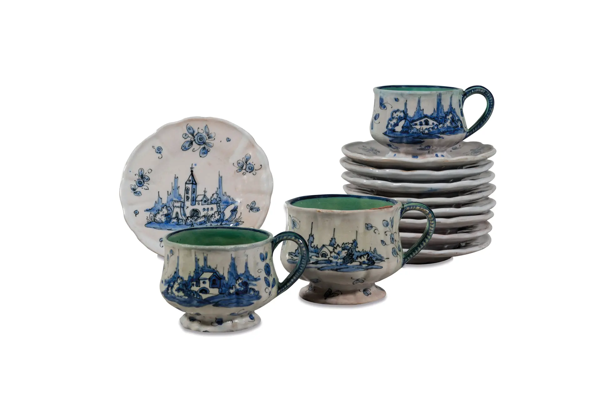 PARTE DI SERVIZIO COMPOSITO DA CAFFE' IN MAIOLICA POLICROMA, FORNACE