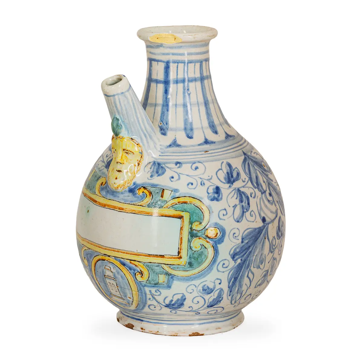 VERSATOIO IN MAIOLICA POLICROMA, PROBABILMENTE FORNACE LIGURE DEL XVIII SECOLO