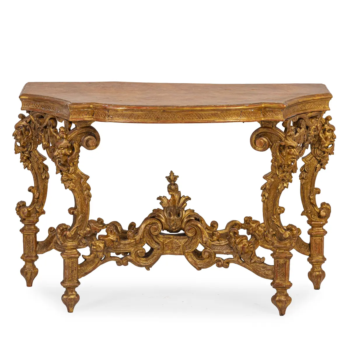 CONSOLE IN LEGNO INTAGLIATO E DORATO, XVIII-XIX SECOLO