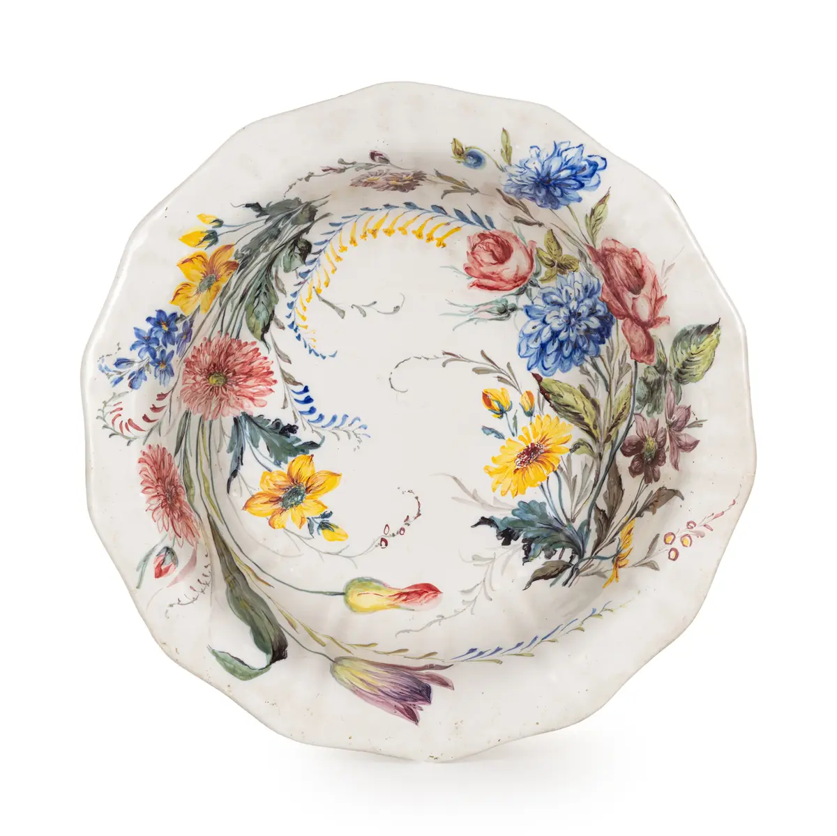 BACILE IN MAIOLICA POLICROMA, MANIFATTURA DI NOVE DI BASSANO, XIX SECOLO