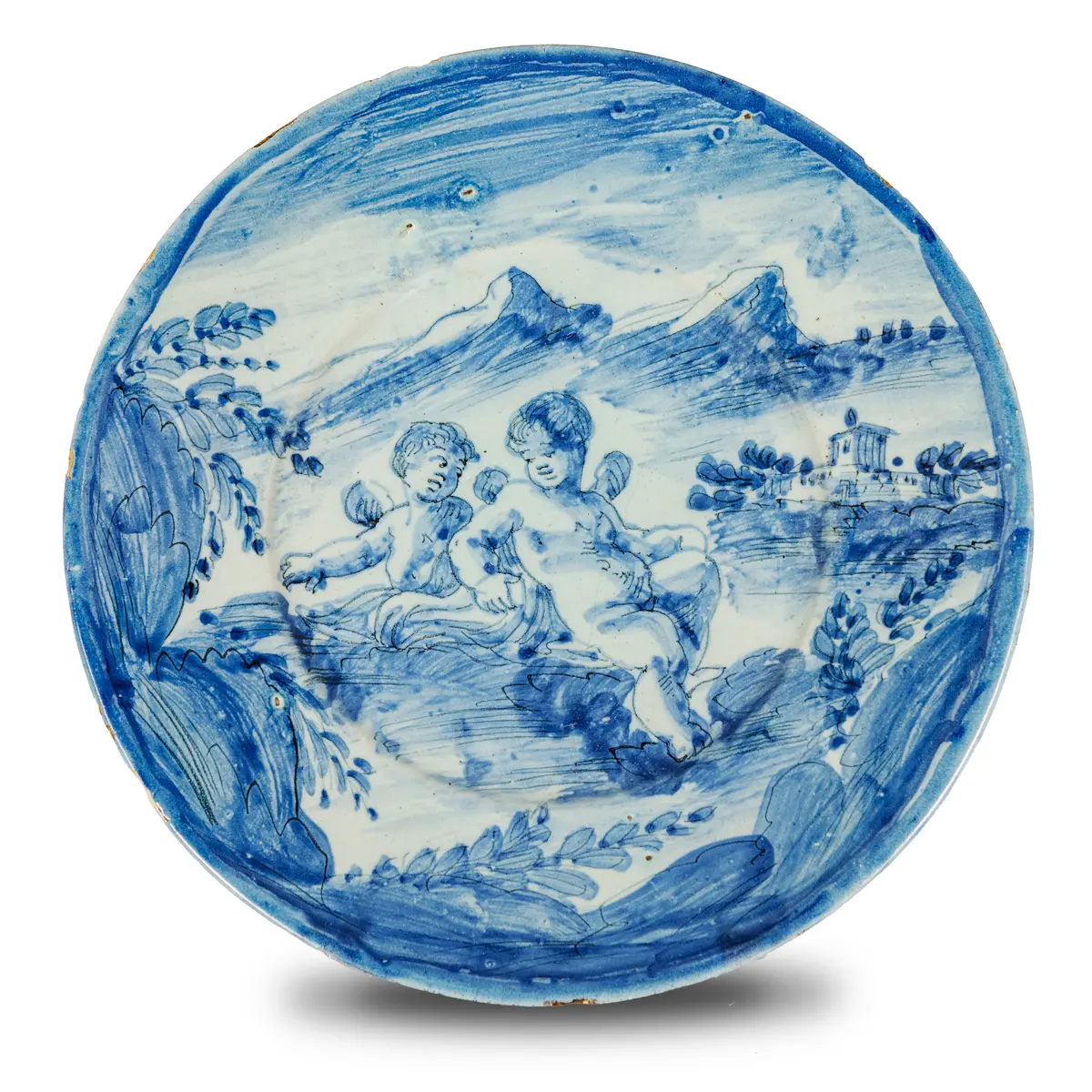 PIATTO IN MAIOLICA BIANCA E BLU, FORNACE LIGURE DEL XVII-XVIII SECOLO
