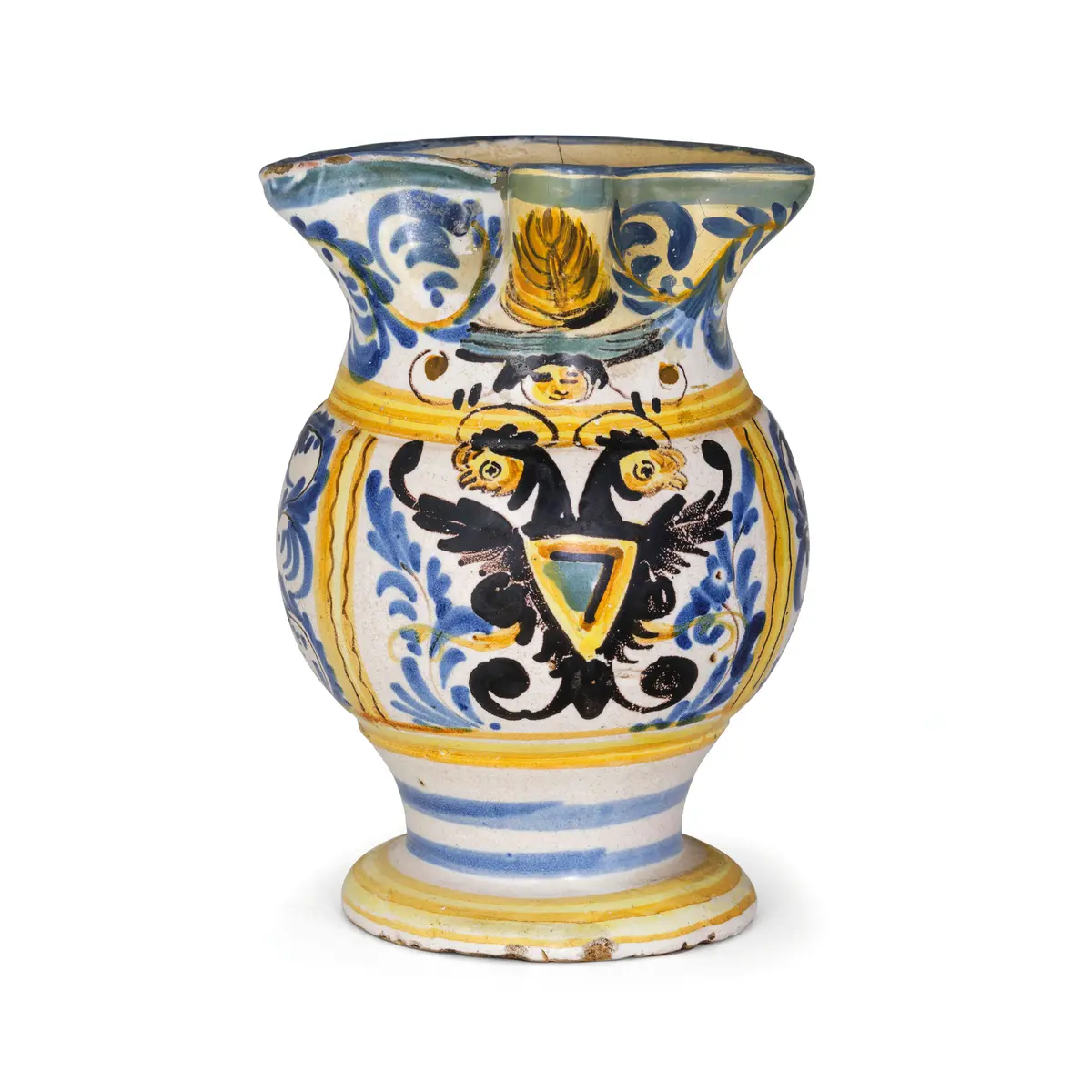 DUE BROCCHE IN MAIOLICA POLICROMA, PROBABILMENTE MANIFATTURA IPPOLITO
