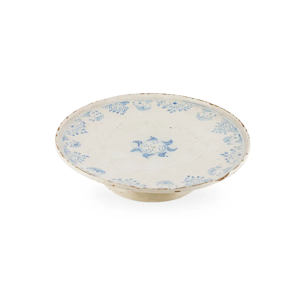 ALZATA IN MAIOLICA BIANCA E BLU, FORNACE PROBABILMENTE DEL XVIII SECOLO