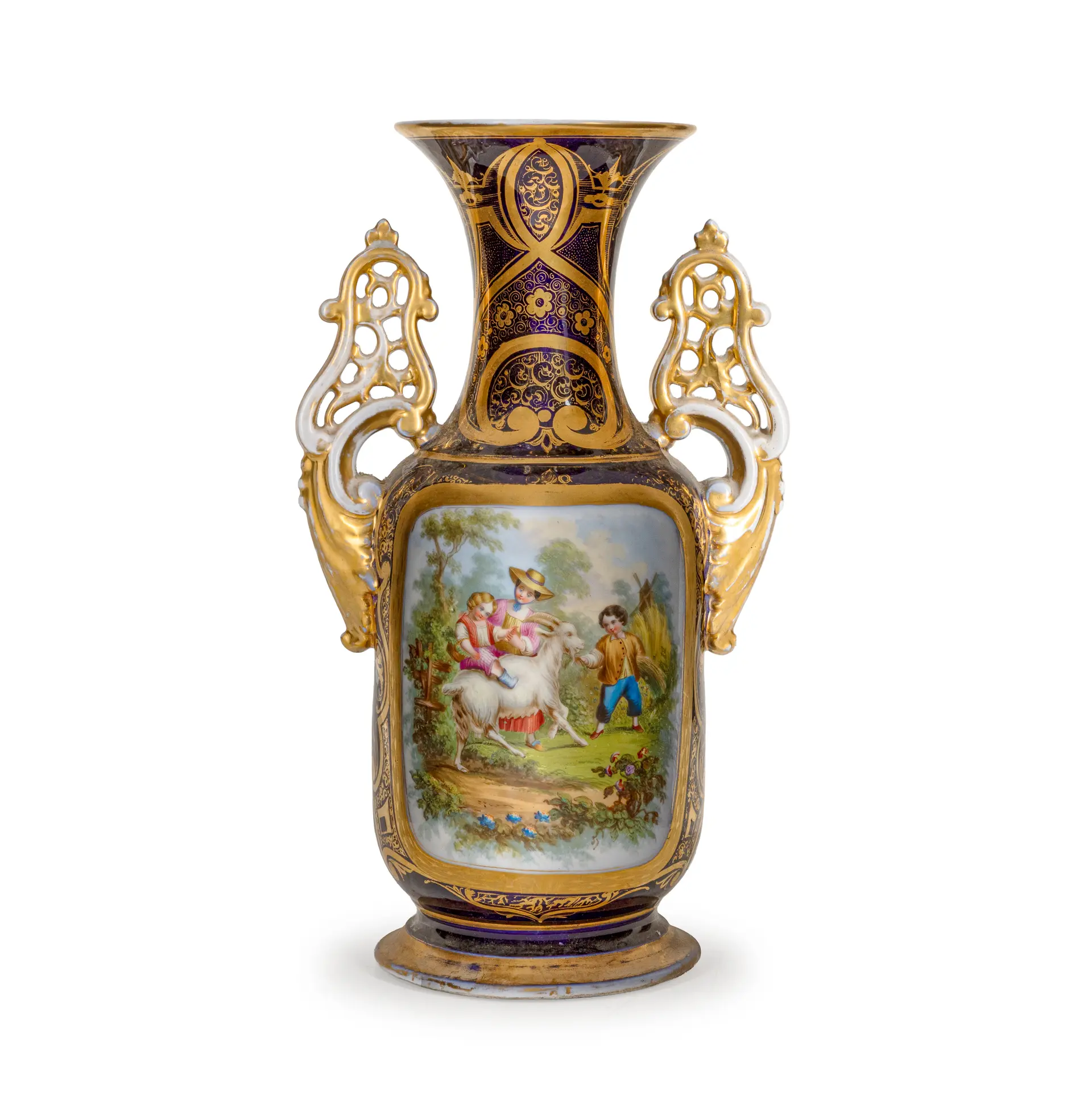 VASO IN PORCELLANA POLICROMA, MANIFATTURA FORSE FRANCESE DEL XIX-XX SECOLO