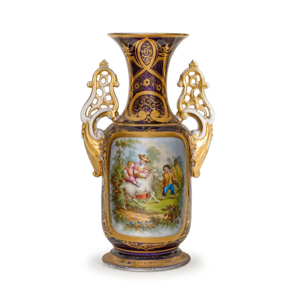 VASO IN PORCELLANA POLICROMA, MANIFATTURA FORSE FRANCESE DEL XIX-XX SECOLO