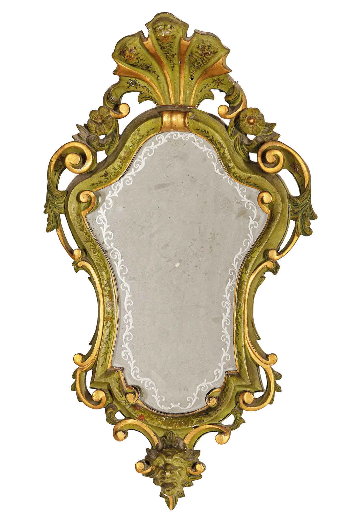 COPPIA DI SPECCHIERE IN LEGNO LACCATO E DORATO, XX SECOLO