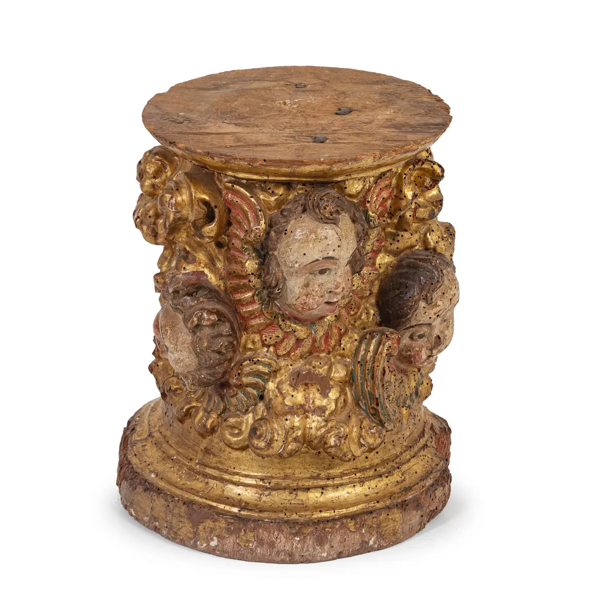 ELEMENTO DECORATIVO IN LEGNO SCOLPITO, LACCATO E DORATO, XVI-XVII SECOLO
