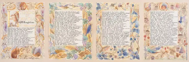 Four leaves with parts of Henry Wadsworth Longfellow’s 1855 epic poem