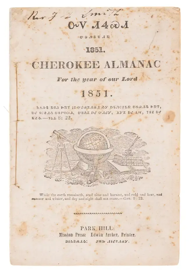America.- Worcester (Samuel A.) Cherokee Almanac for 1851, Park Hill