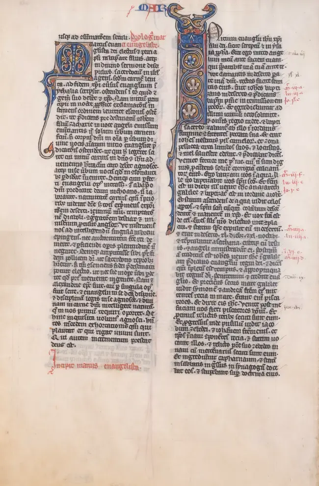 Leaf from a large University Bible, with pastiche initial from same