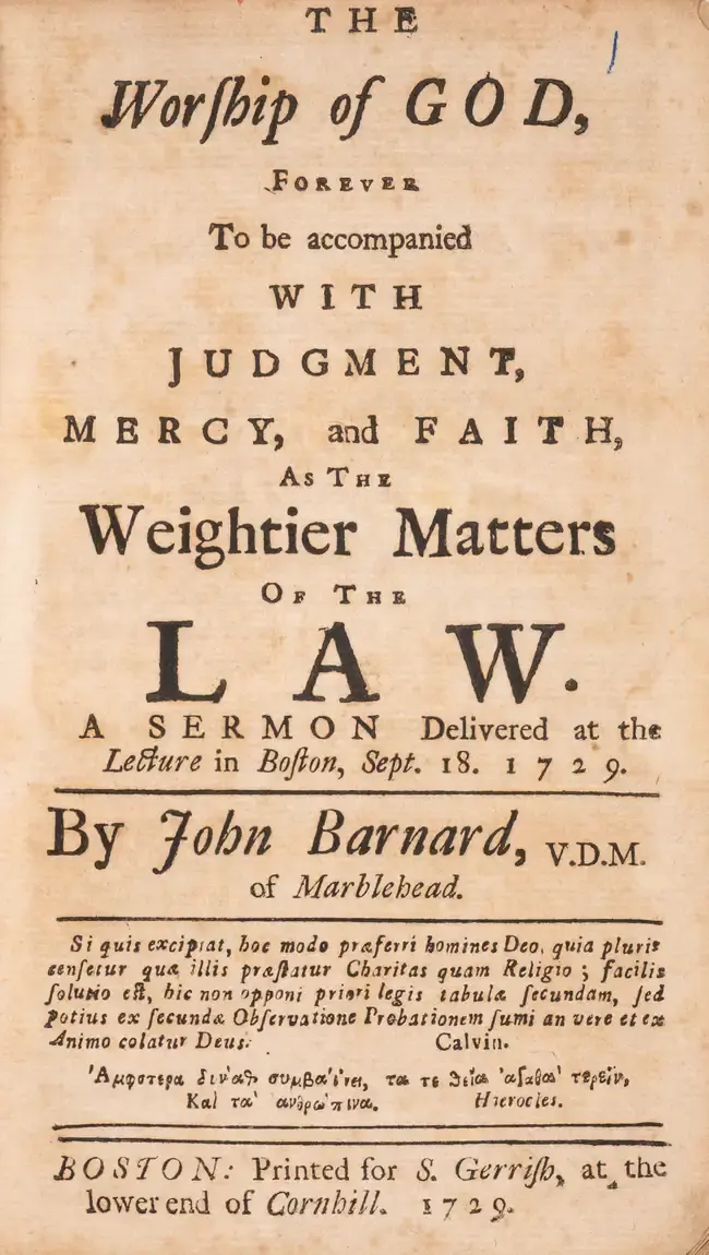 American imprint.- Barnard (John) The Worship of God, forever to be