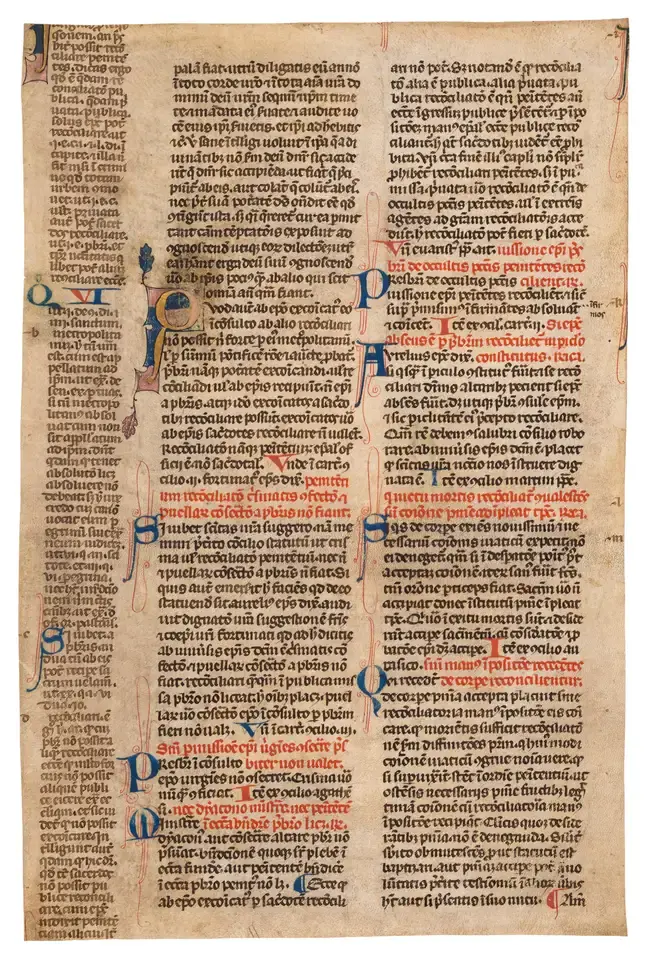 Three leaves from legal manuscripts, in Latin, on vellum, [France