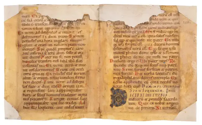 Bifolium from a large Ottonian Gospel Lectionary, with a finely illuminated