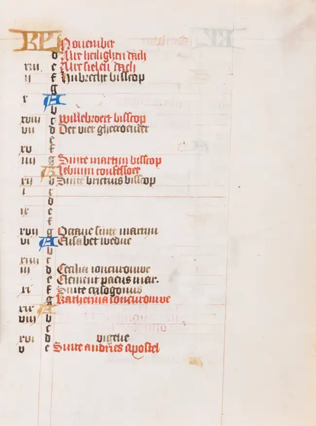 Calendar, in Middle Dutch, illuminated manuscript on vellum, [Netherlands