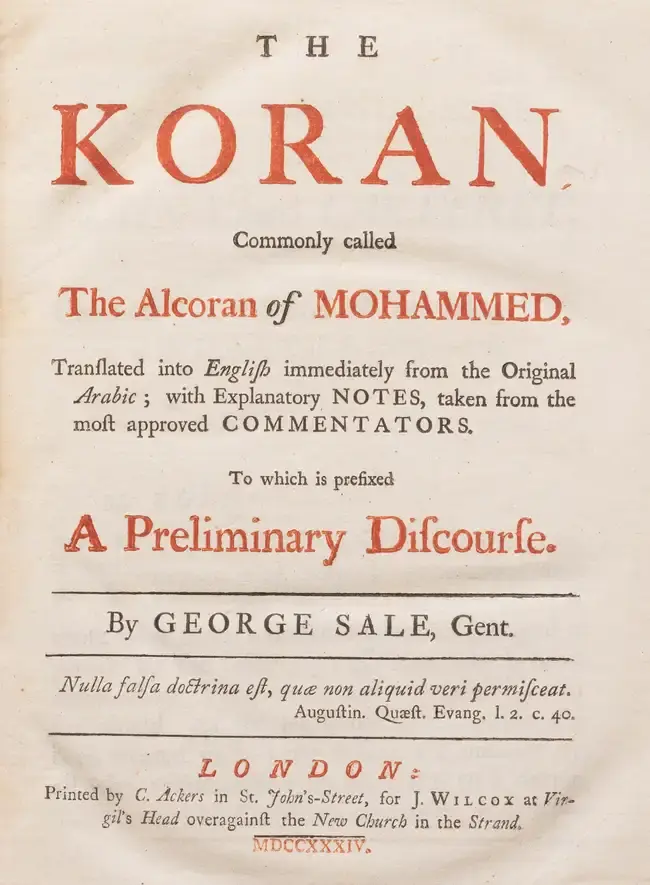 Sale (George) The Koran, Commonly called The Alcoran of Mohammed