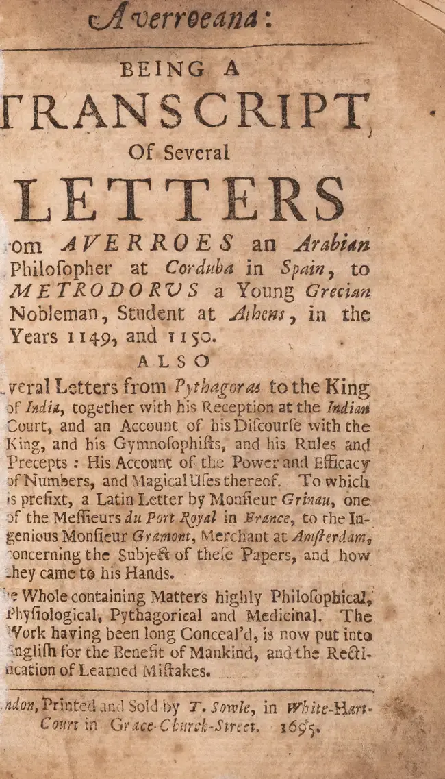 Diet.- Averroeana: being a transcript of several letters from Averroes