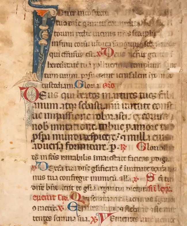 Cutting from a Choirbook, with a large finely painted initial, in