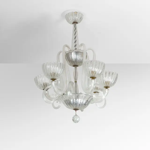 BAROVIER & TOSO, anni '40. Una lampada a sospensione. Steli in cristallo