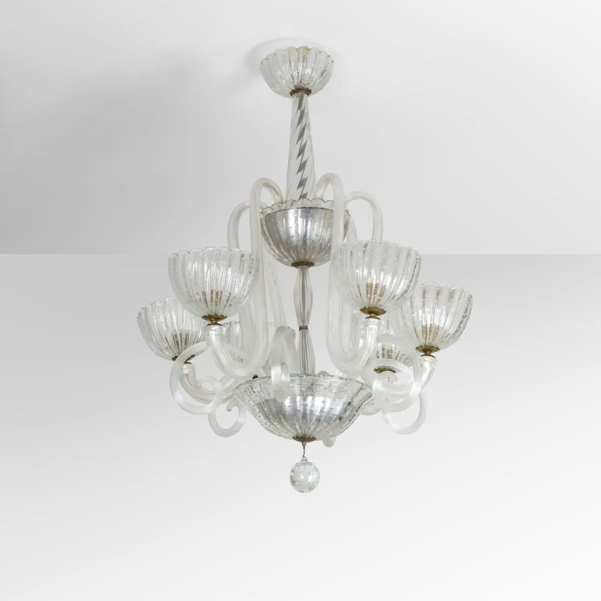 BAROVIER & TOSO, anni '40. Una lampada a sospensione. Steli in cristallo
