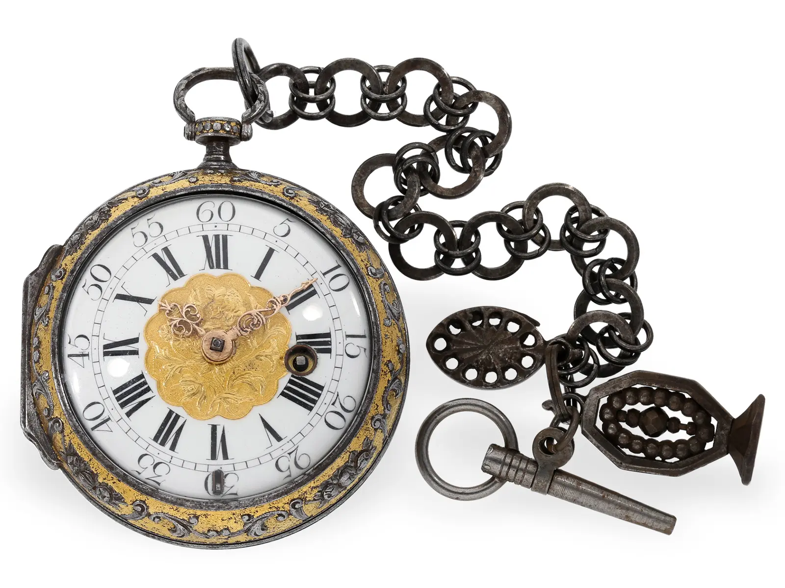 Pocket watch: an absolute rarity, verge watch circa 1750, steel and