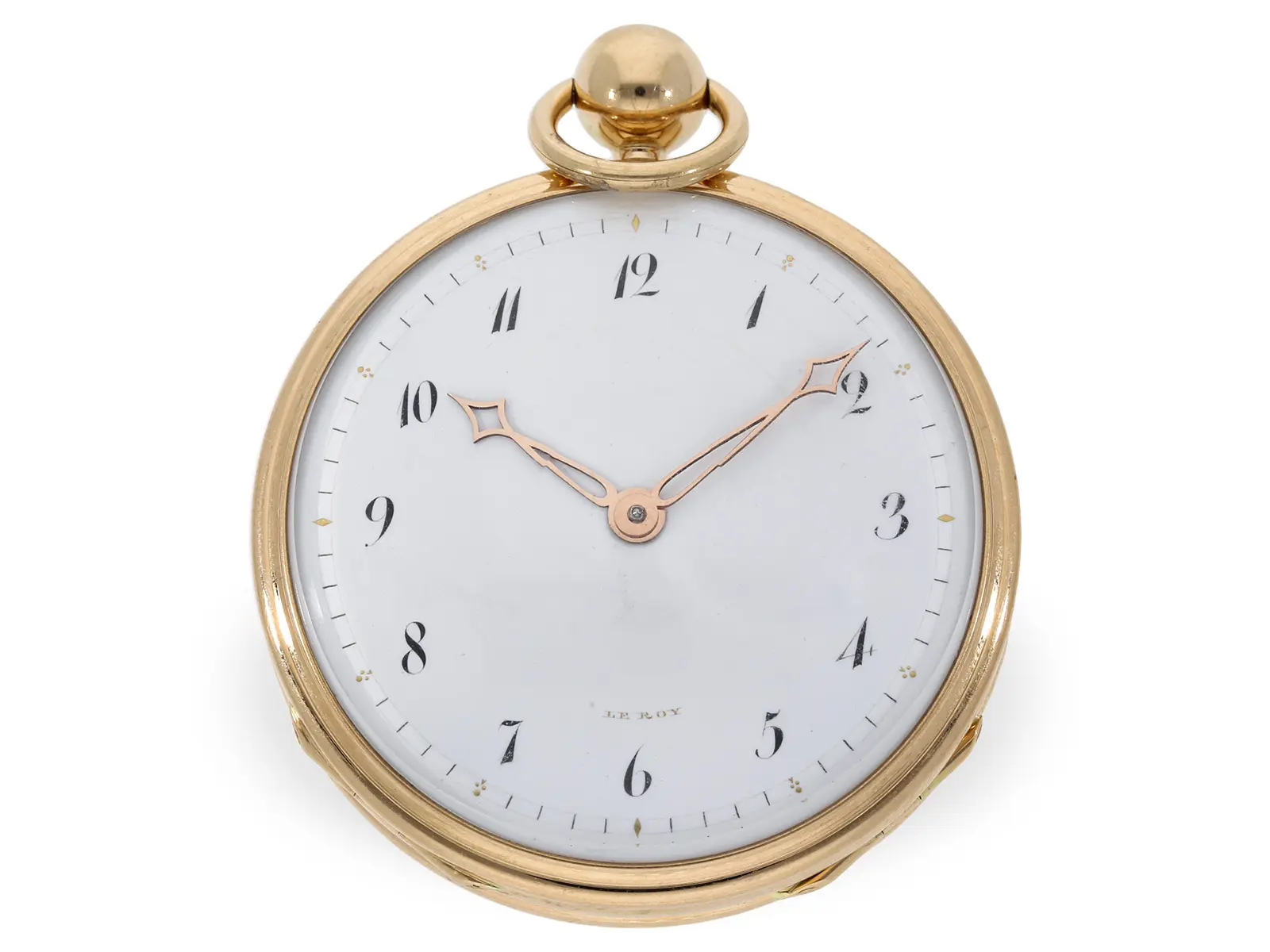 Pocket watch: important Le Roy gold and enamel watch, 61 mm in diameter