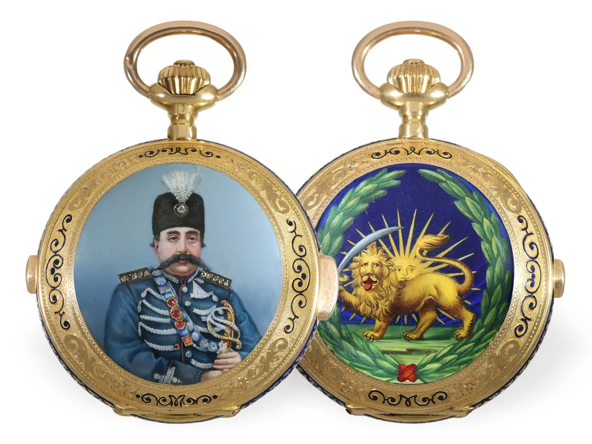 Pocket watch: significant gold and enamel hunting case pocket watch