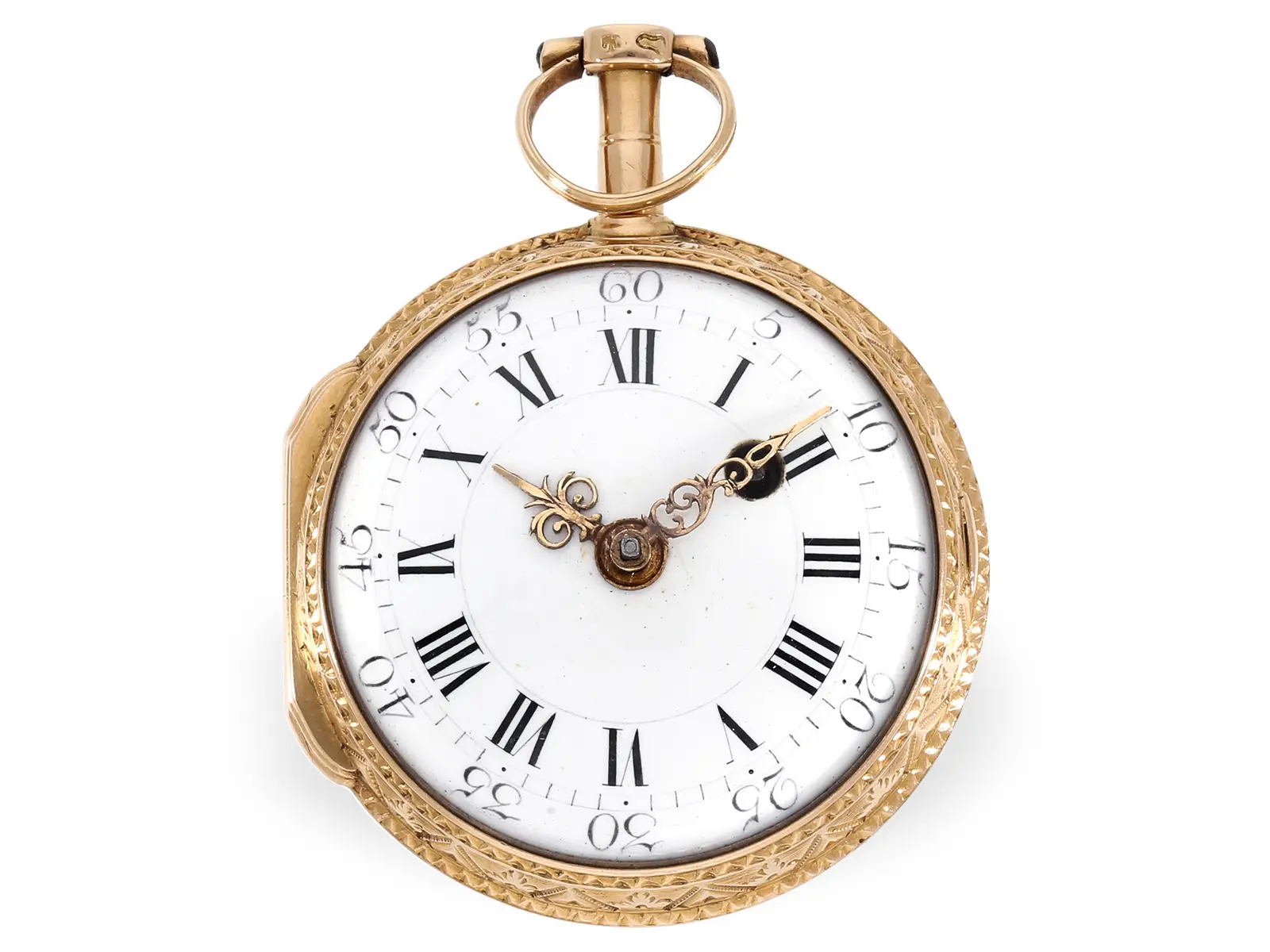 Pocket watch: gold Louis XV verge watch with relief case, Gilbert Paris 1767