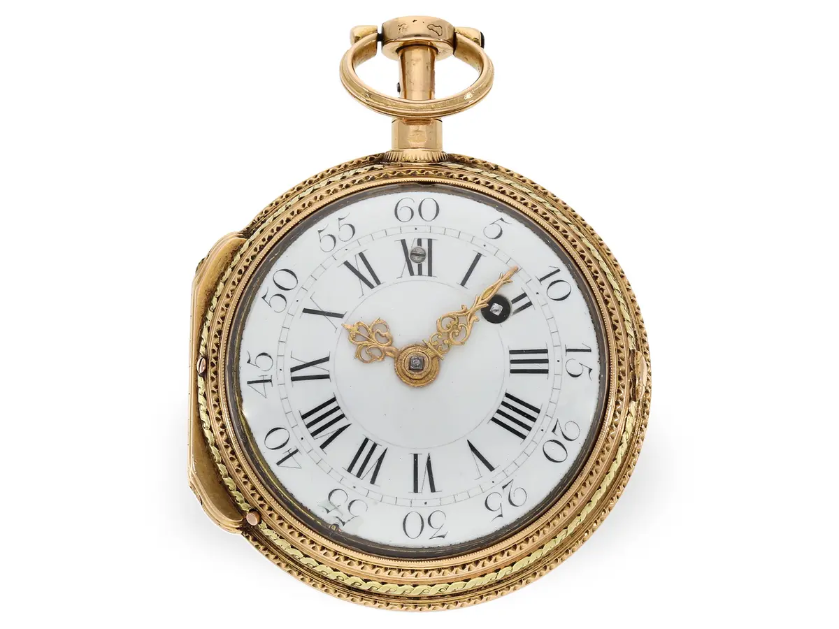 Pocket watch: an absolute rarity, a verge watch with a concealed erotic